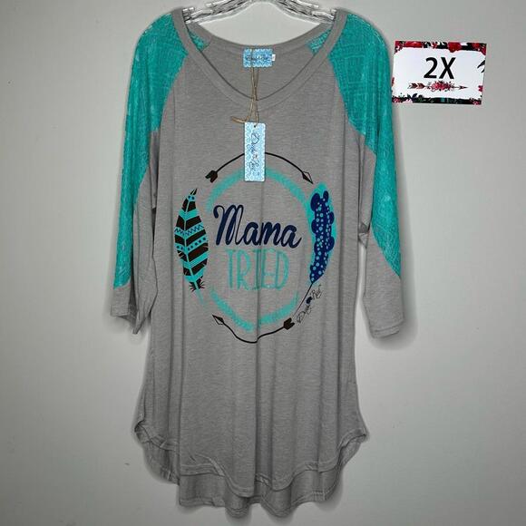 Daisy Rae 2X Mama Tried Graphic 3/4 sleeve Tee - Picture 1 of 8